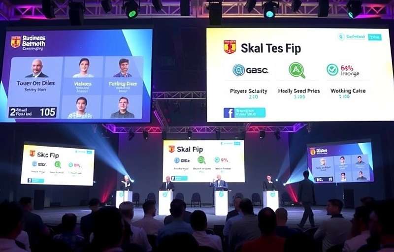 Business Behemoth India - National Championship Business Behemoth India National Championship event showing players competing on stage with large screens displaying their businesses