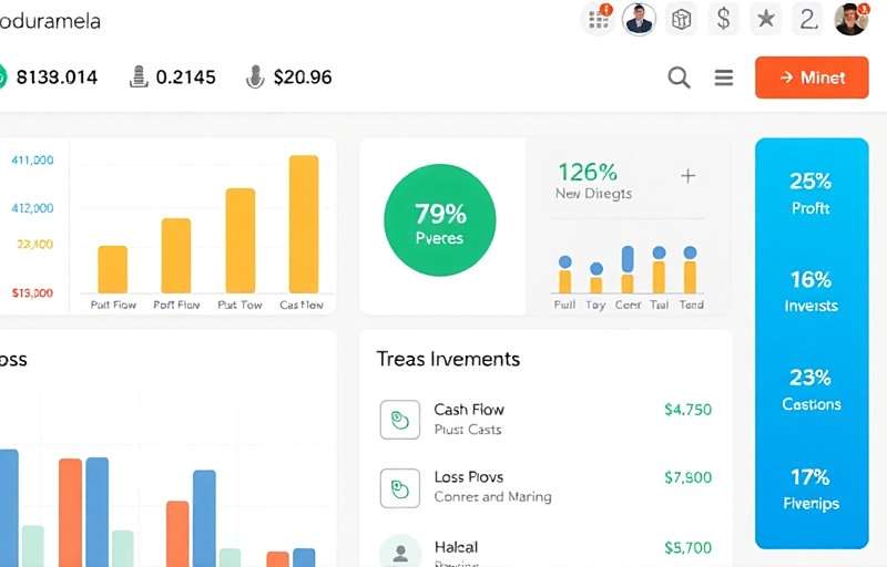 Business Behemoth India - Financial Management Business Behemoth India financial management screen showing cash flow, profit/loss statements and investment options